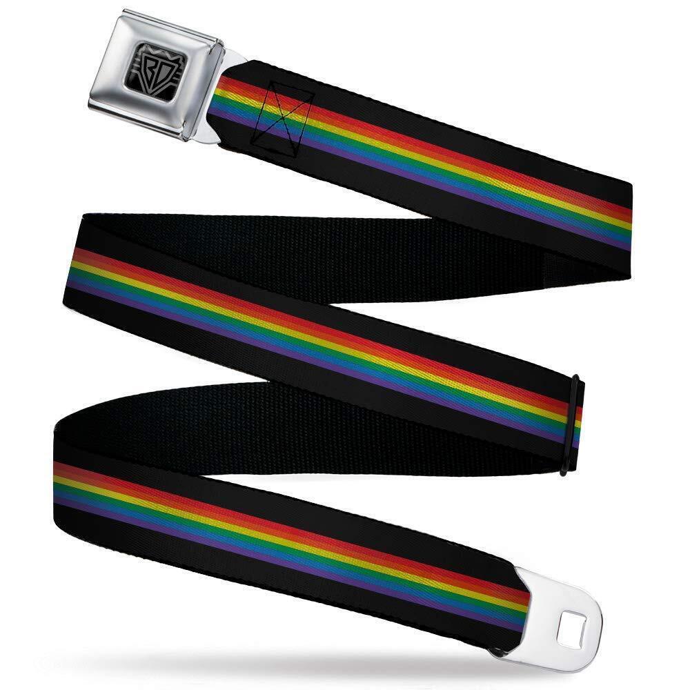 8304 Belt, Seatbelt Buckle Belt, Stripe Black Rainbow, 24 to 38 Inches